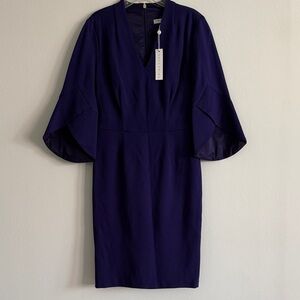 Trina Turk Purple Swish V-Neck Dress with Bell Sleeves